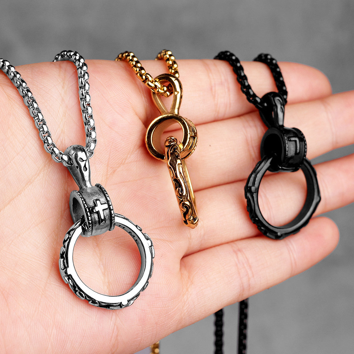 Cross Ring | 14k Gold Black Over 316L No Fade Stainless Steel Hip Hop Pendant Necklace