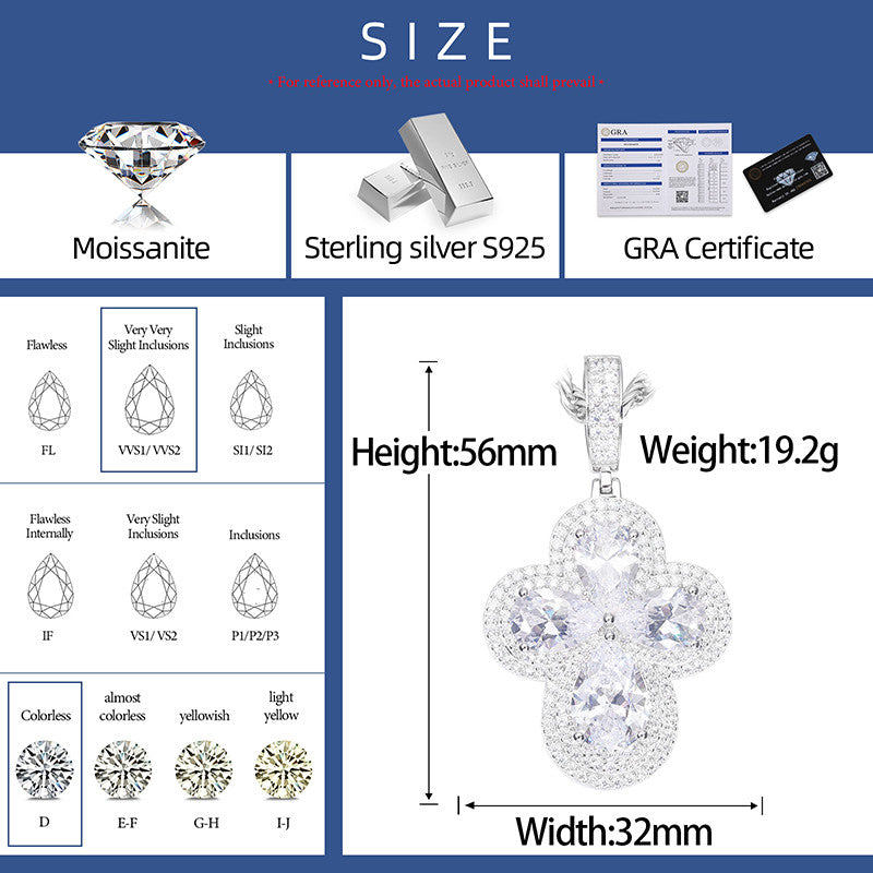 Solid 925 Sterling Silver Round Cross Moissanite Diamond Stone Iced Pendant