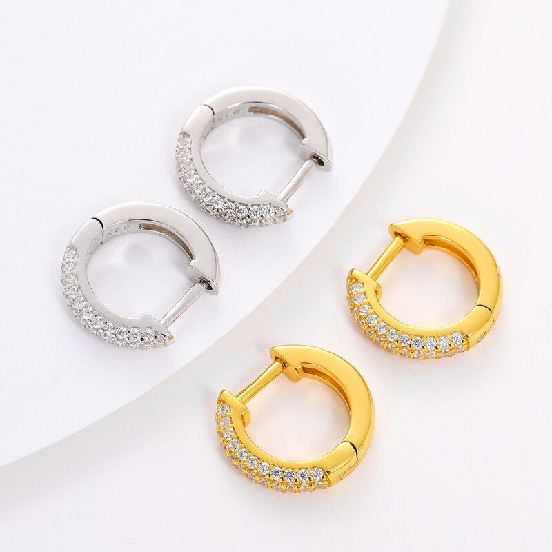 Genuine VVS Lab Diamond Small Hoop Style 925 Sterling Silver Bling Earrings