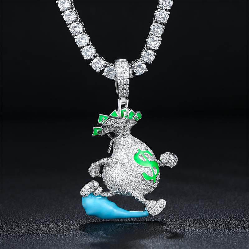 Diamond Dash | Flooded Ice Moissanite Diamond Running Money Bag Hip Hop Pendant