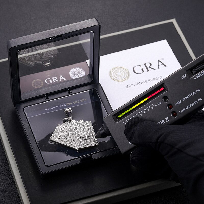 Genuine VVS Diamond Poker Royal Flush Solid Silver Hip Hop Chain Pendant