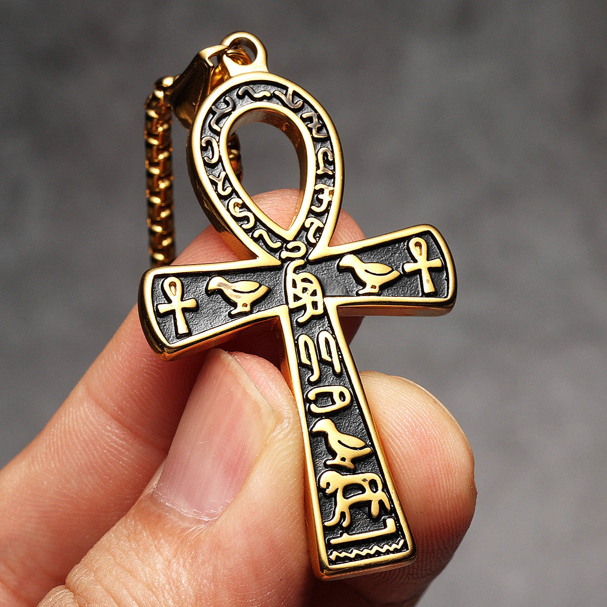 Hieroglyph Ankh | 316L Solid Stainless Steel Egyptian Ancient African Ankh Cross Pendant