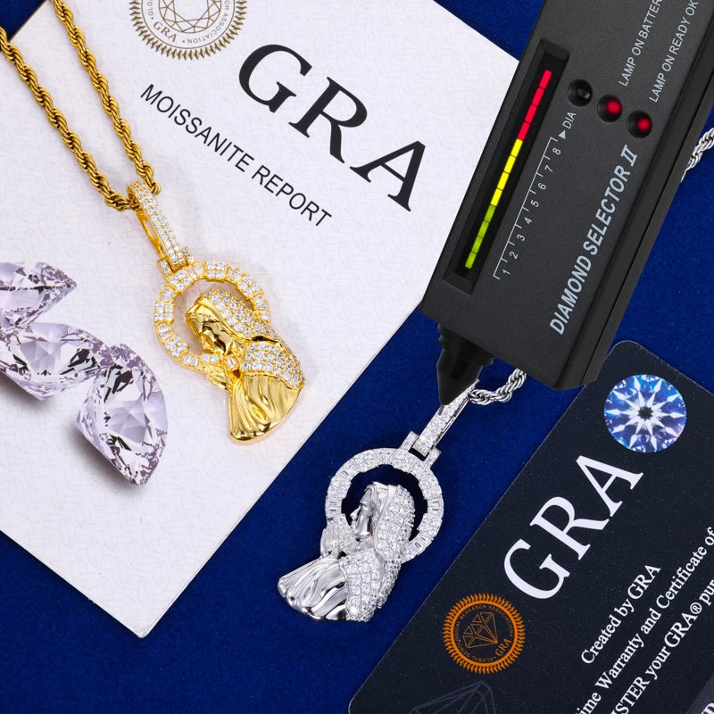 Mary | 925 Sterling Silver Moissanite Diamond Praying Virgin Mary Pendant Necklace