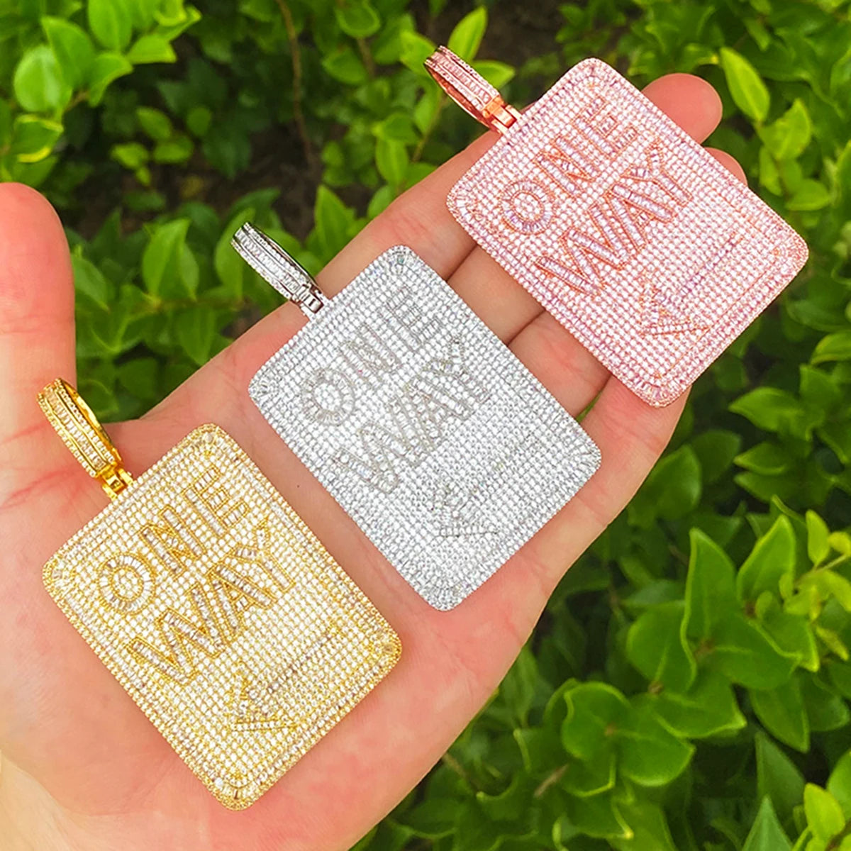 One Way | Iced Blinged Out Prong Set VVS Diamond CZ Street Sign Hip Hop Pendant