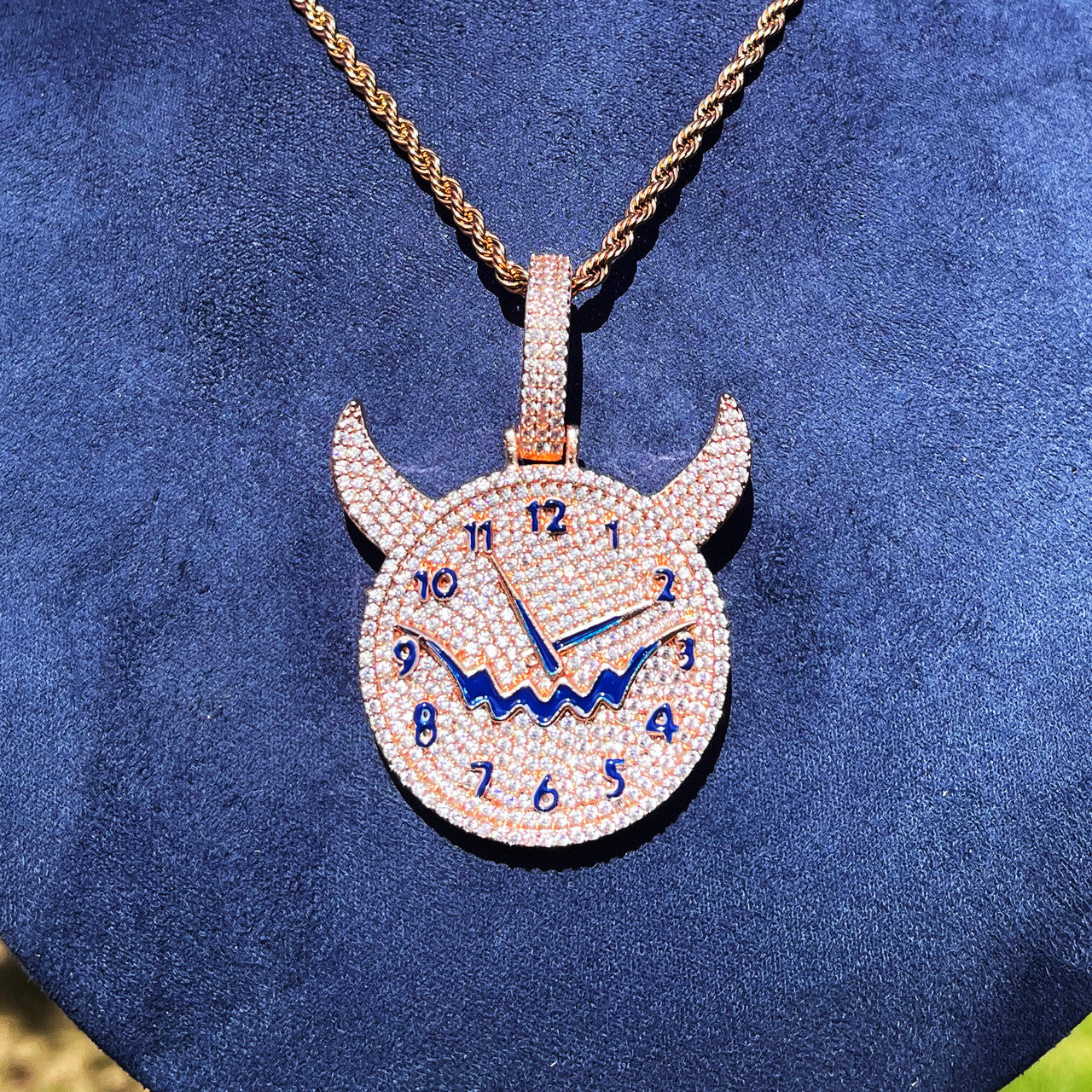 Illusion Of Time | Prong Set VVS Diamond Stone Iced Evil Clock Pendant