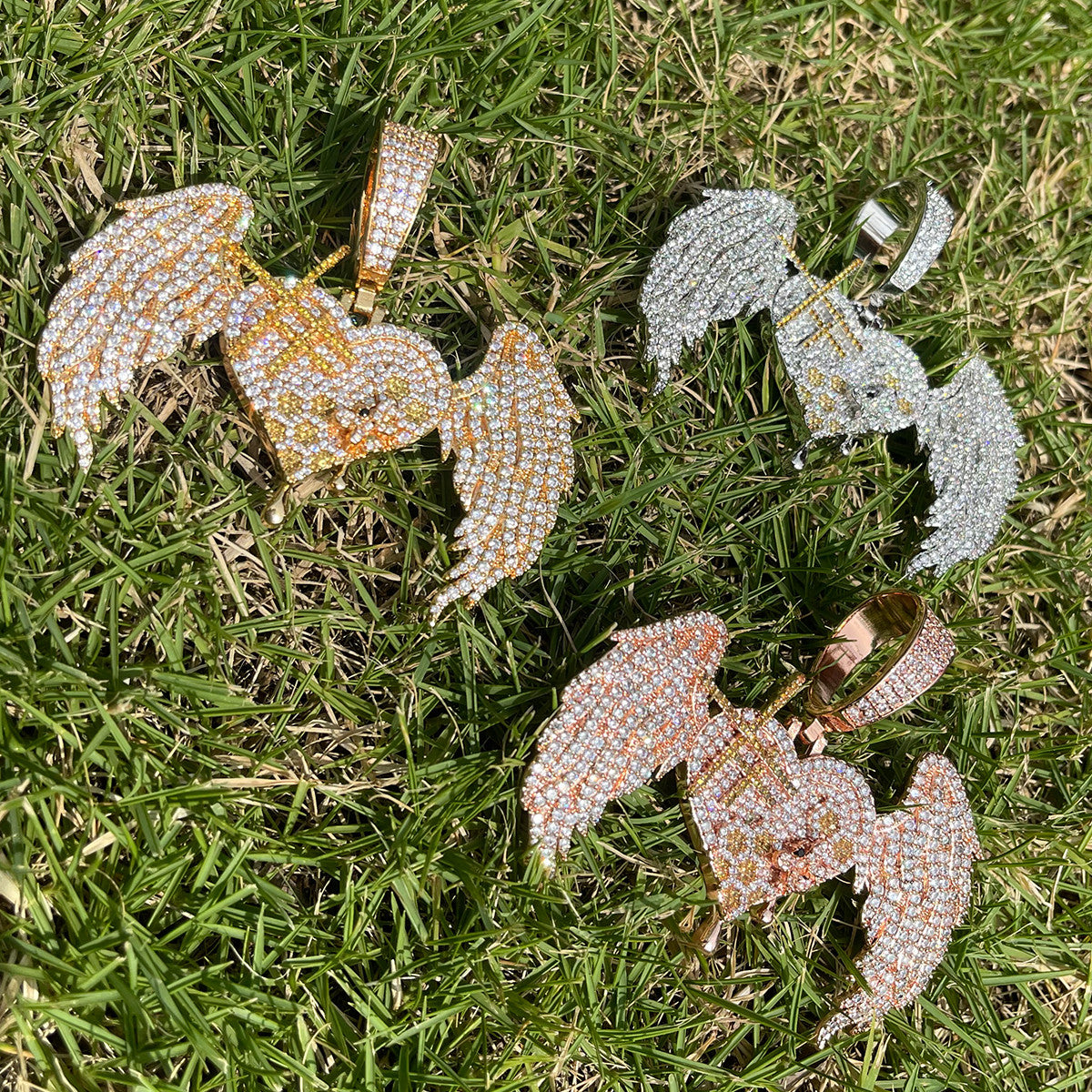 The SweetHeart | VVS Diamond CZ Honey Bee Drip Winged Heart Designer Necklace