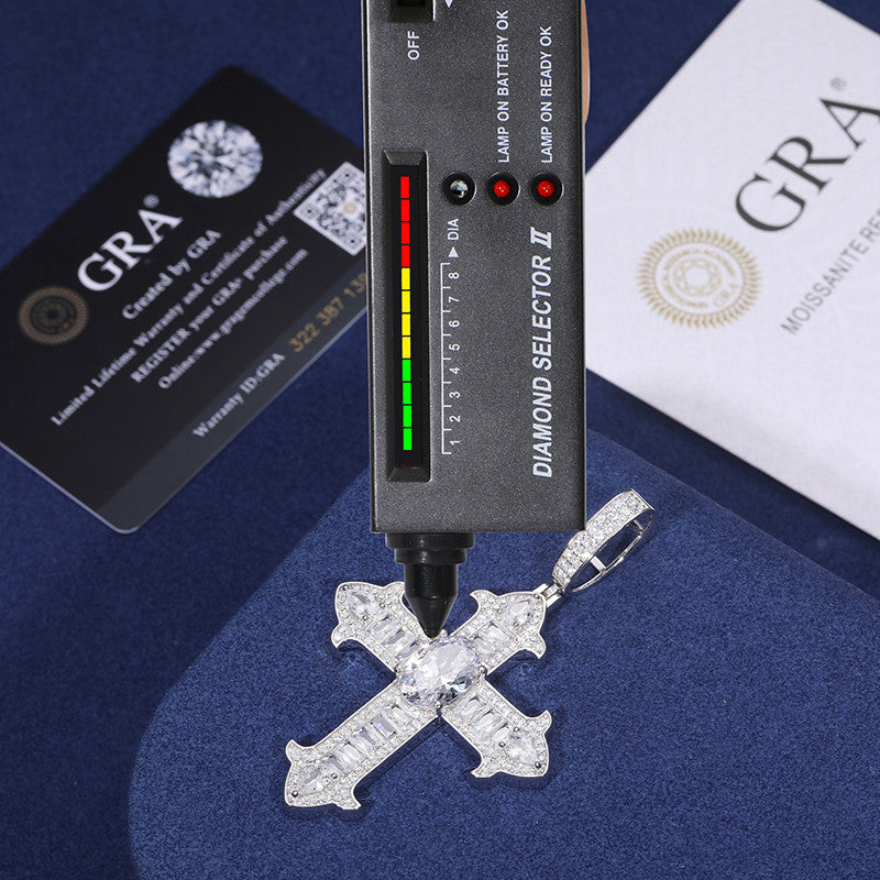 Arrow Cross | Genuine Moissanite Diamond 925 Centerstone Baguette Cross Pendant