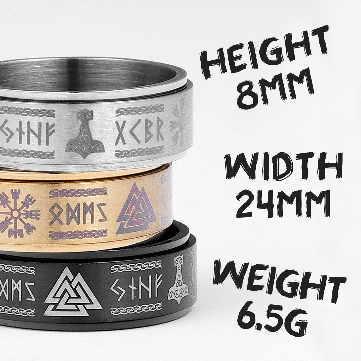 Vintage Nordic Viking | 316L Solid Stainless Steel Odin's Triangle Men's Rings