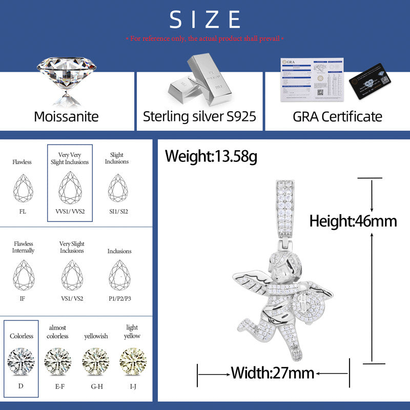 Run With The Bag | Moissanite Diamond 925 Silver Money Bag Angel Hip Hop Pendant
