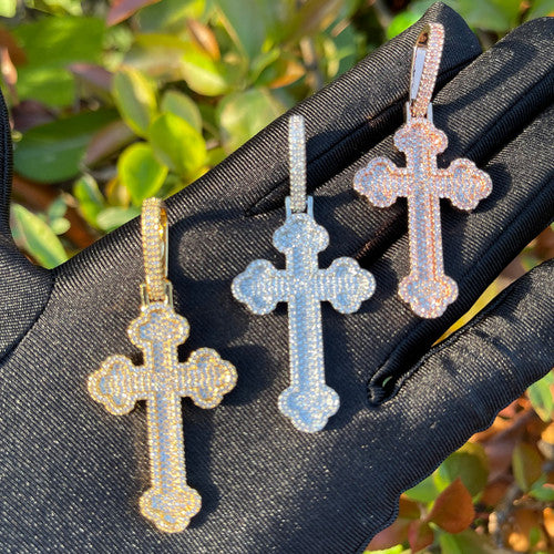 Deep Set Faith | Mens Fully Iced Blinged Out Hip Hop VVS Diamond CZ Cross Pendant