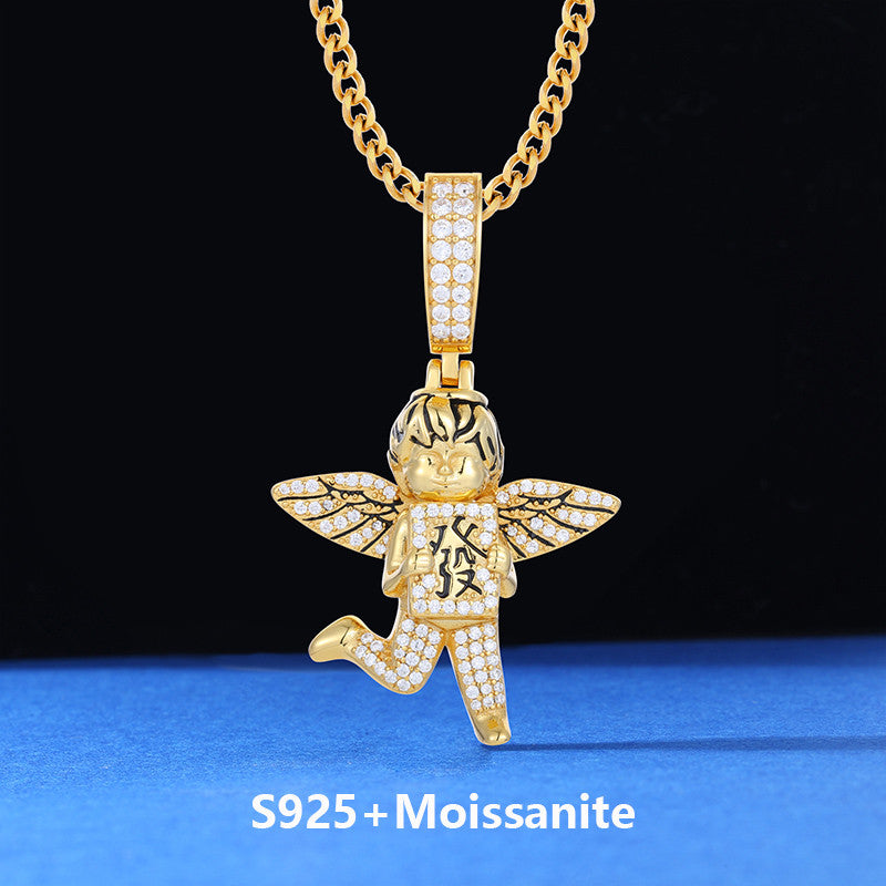 Money Angel | Moissanite Diamond 925 Solid Sterling Silver Hip Hop Good Luck Angel Pendant