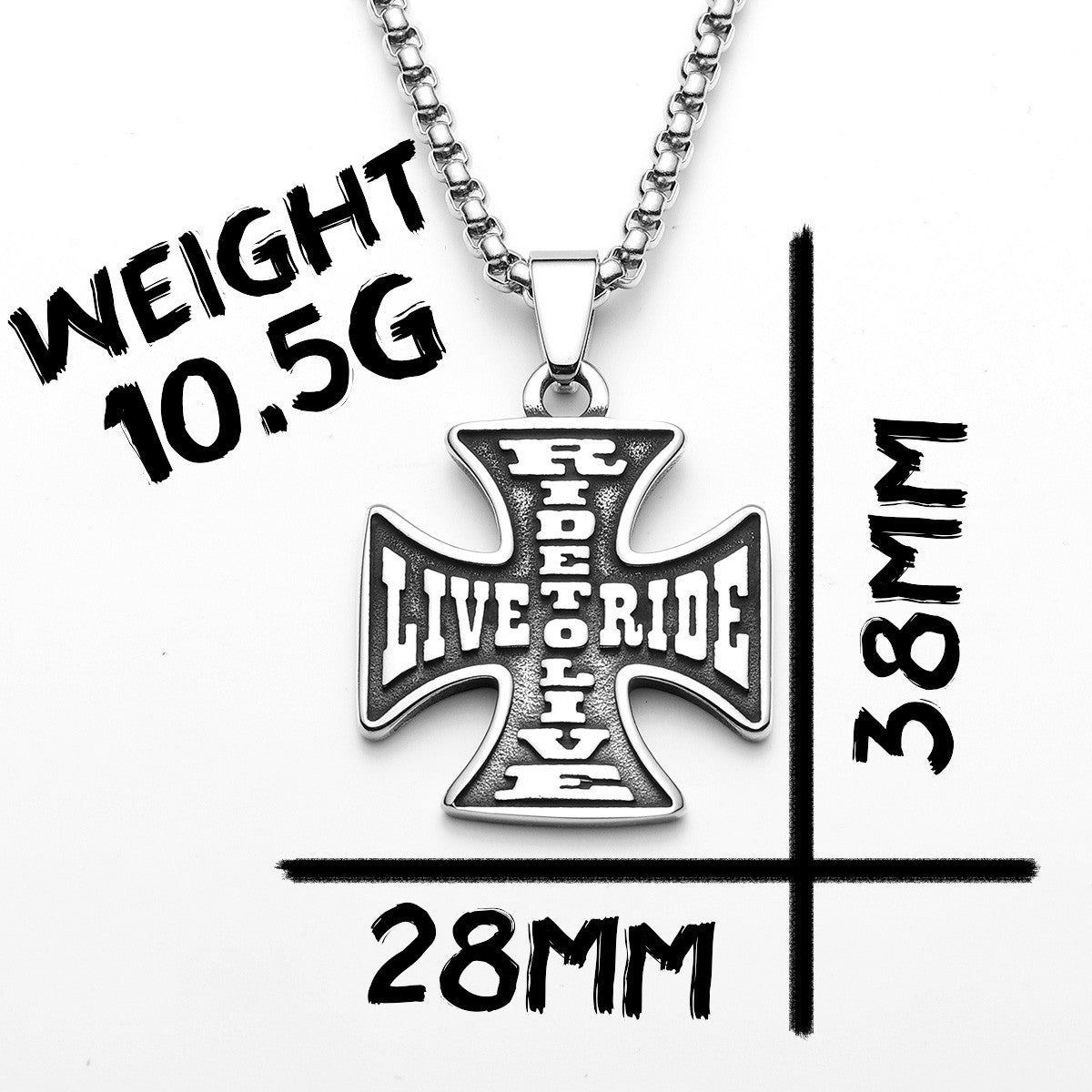 Live To Ride | 316L No Fade Stainless Steel Biker Life Cross Pendant