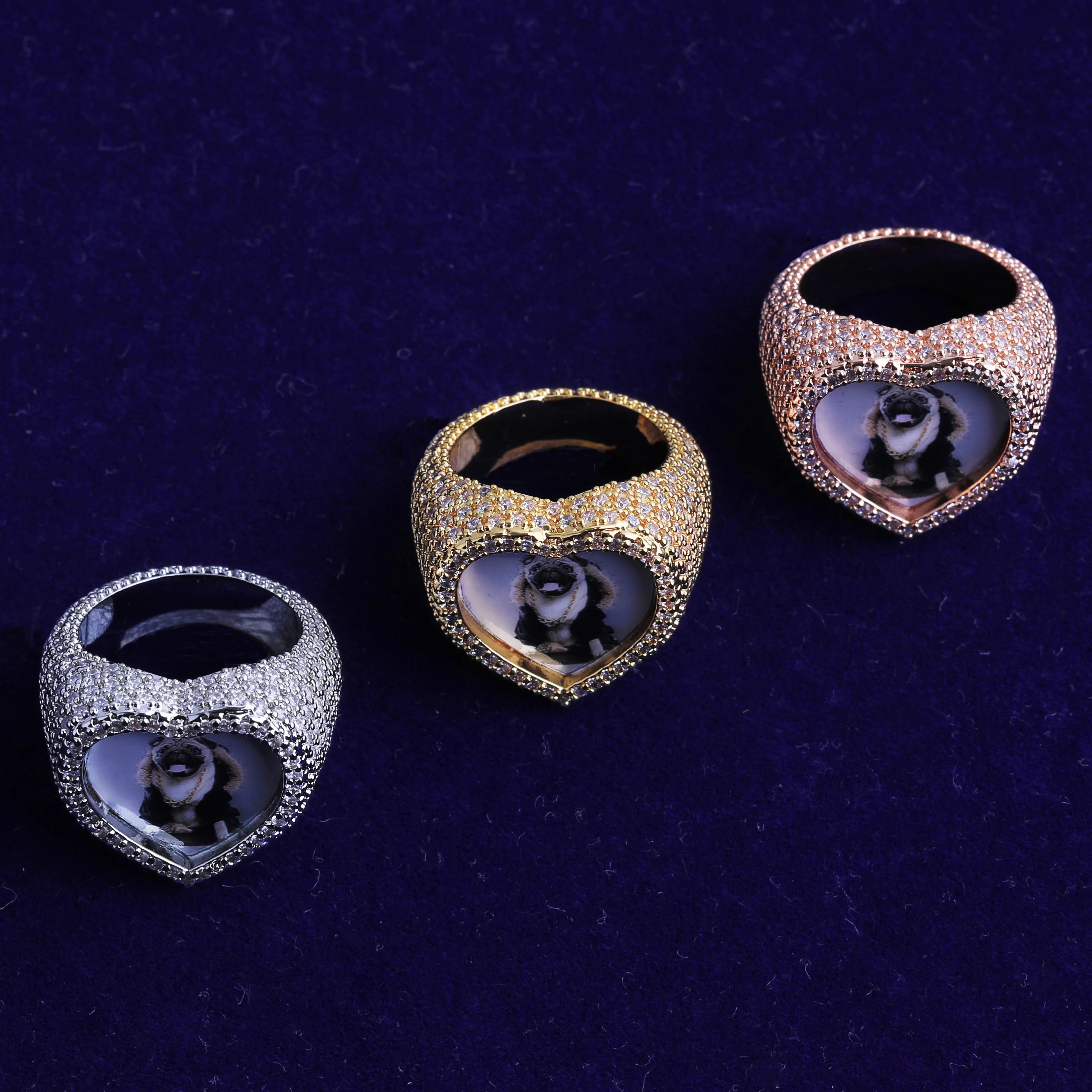 Heart Beat | 925 Silver 24k Rose Gold Heart Shaped Photo Picture Custom Rings