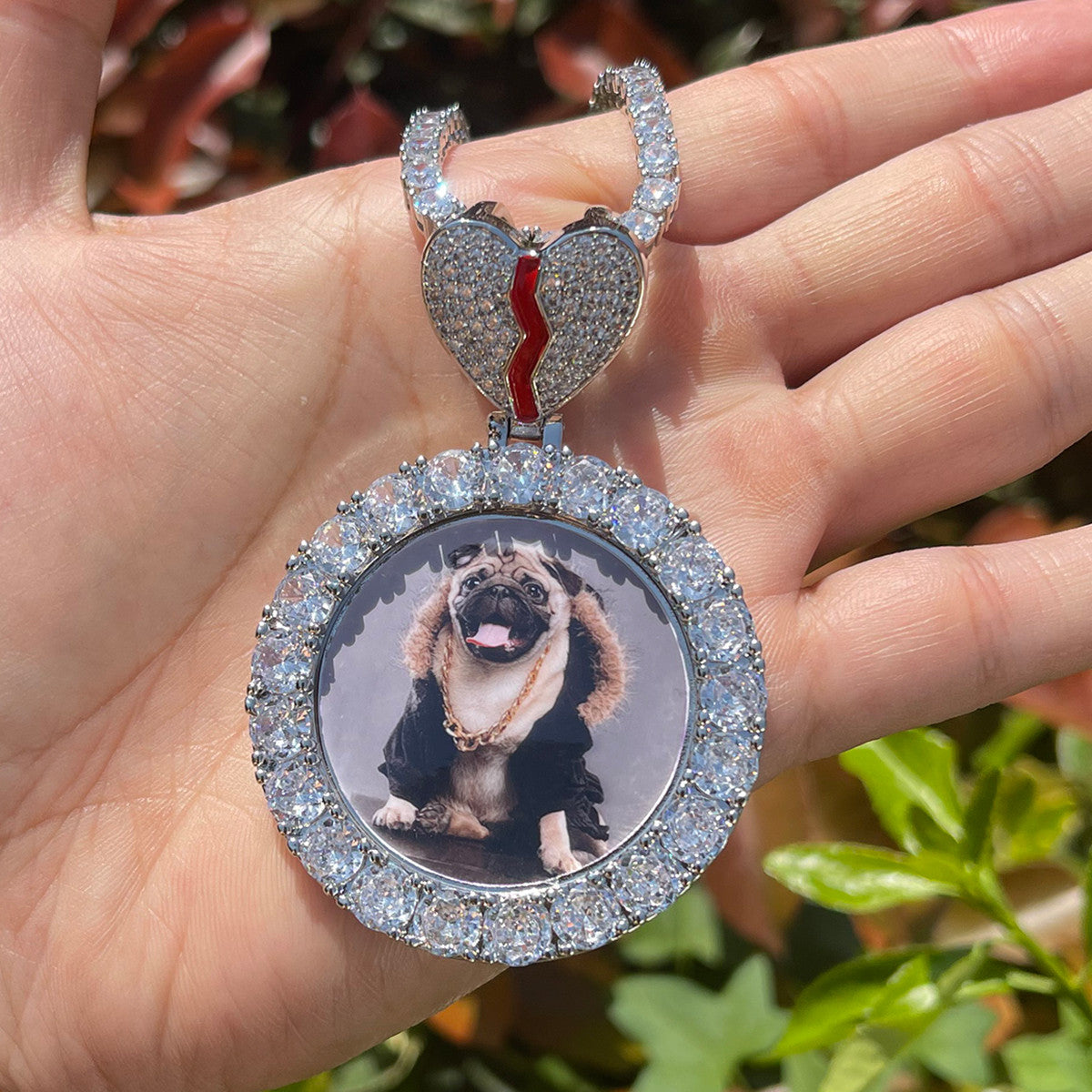 Heart's Desire | 4 Prong Set Cluster Stone Broken Heart Custom Photo Pendant