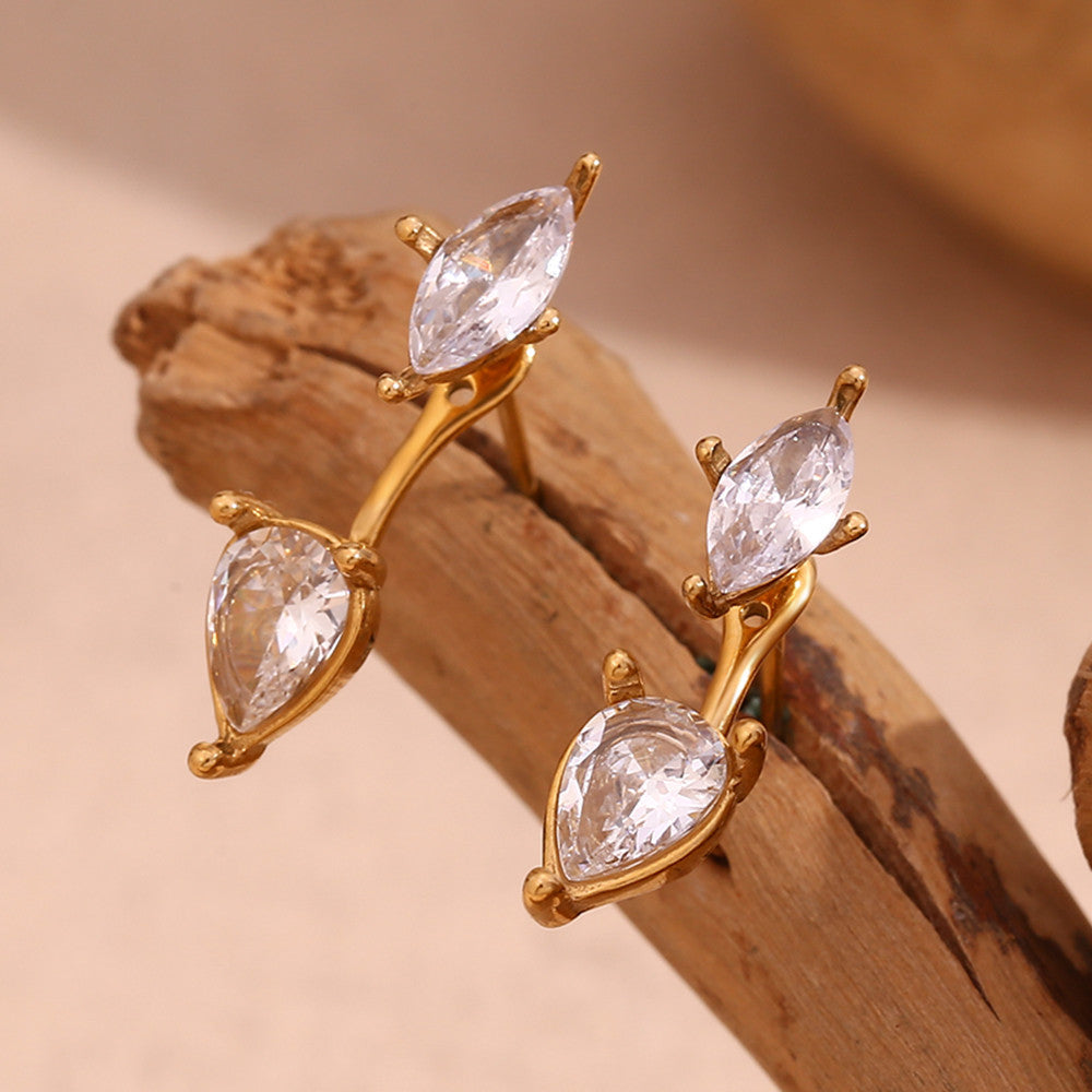 Oval Teardrop 18k Gold Zircon Stone Water Resistant Stainless Steel Bling Earrings
