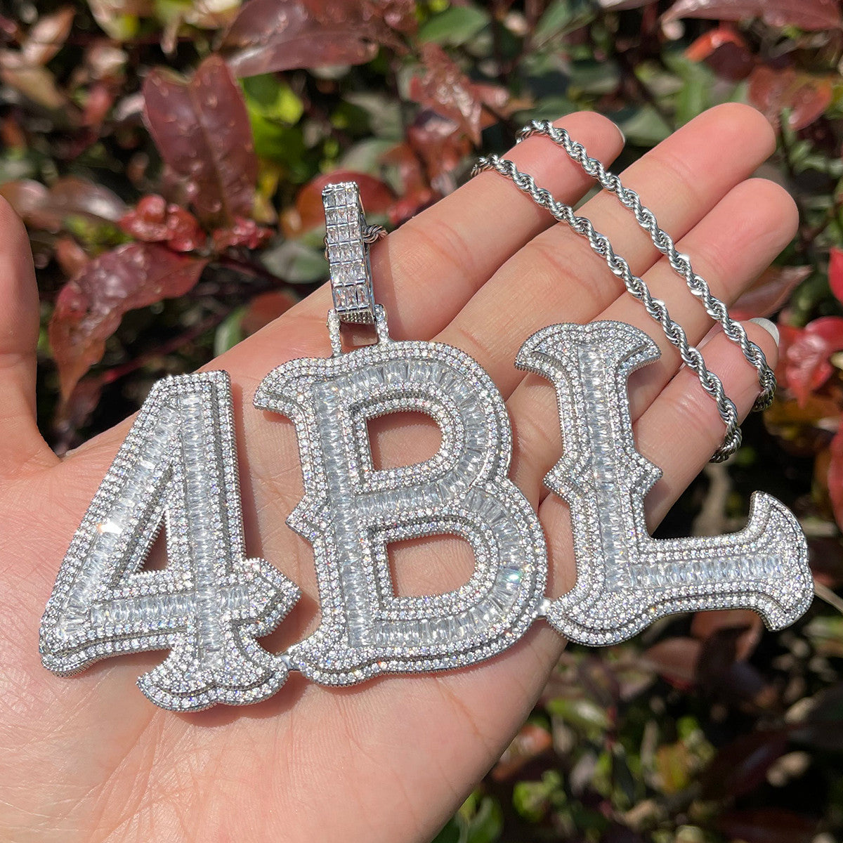 Alpha Baguette | Custom Made Initial Letter 4 Prong Set Hip Hop Pendants
