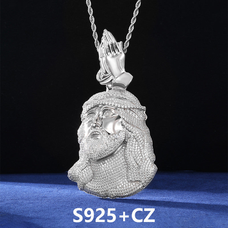 Child Of the King | Solid Sterling Moissanite Diamond Prayer Hands Jesus Piece Chain