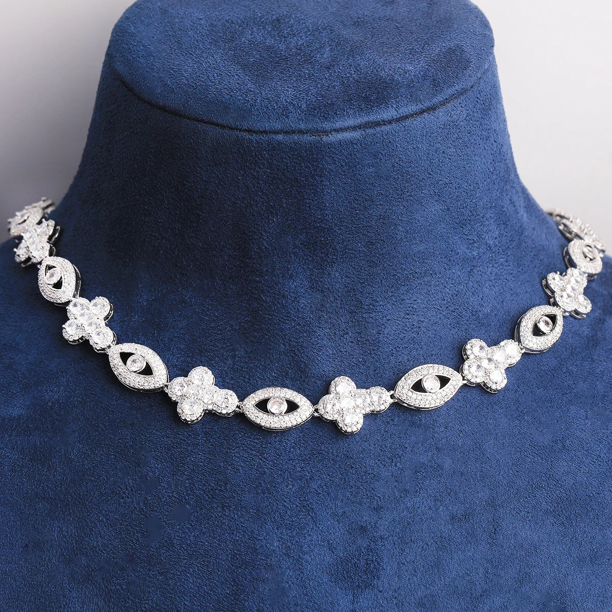 The Power | VVS Diamond CZ Cluster Stone Cross Evil Eye Link Hip Hop Chain