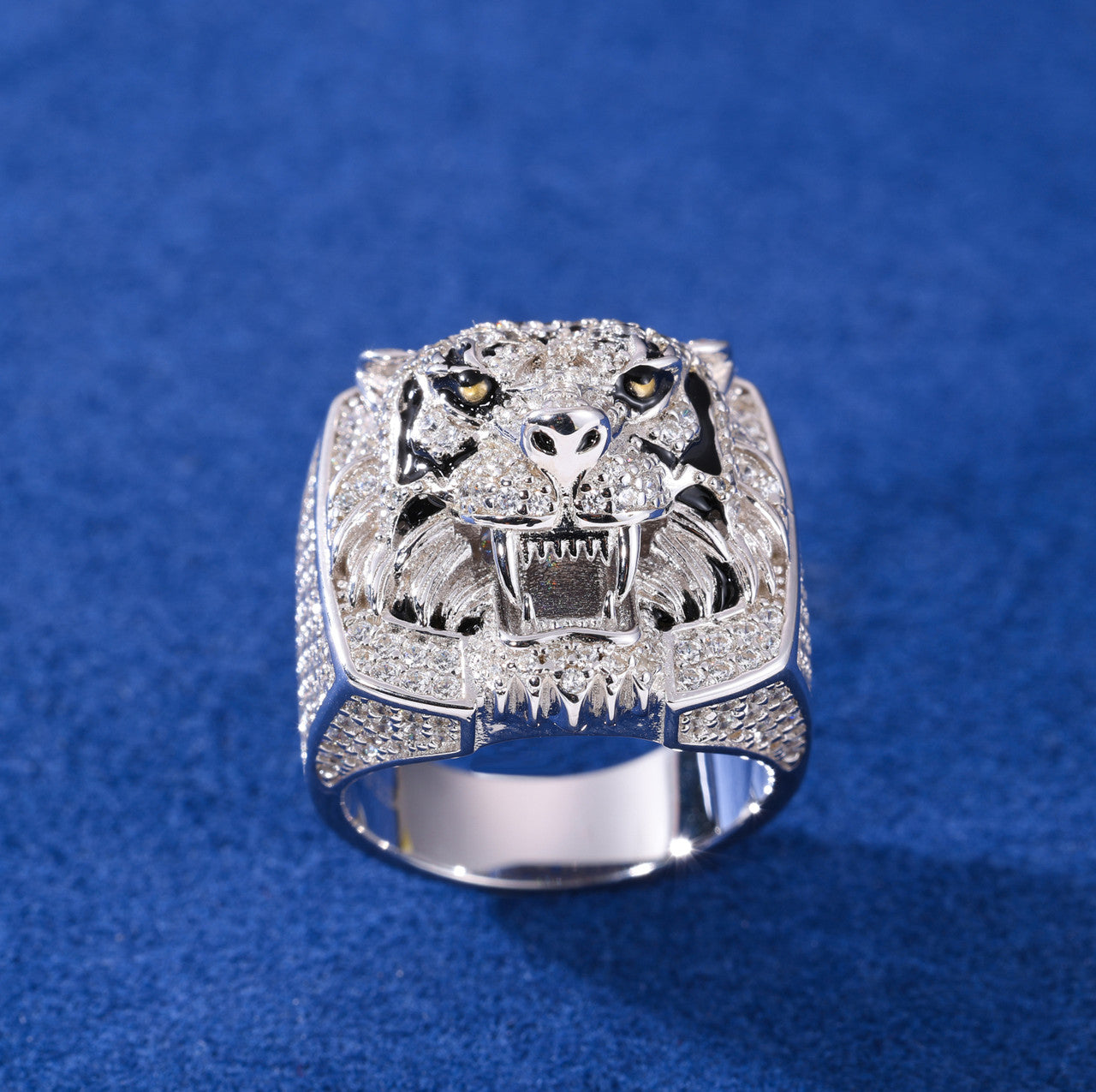 Eye Of The Tiger | Solid Sterling Silver VVS Moissanite Diamond Fierce Tiger Hip Hop Ring