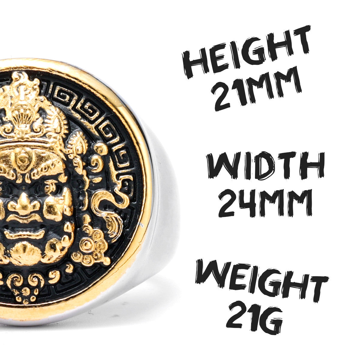 Zhong Kui | 14k Gold Over Stainless Steel Vanquisher of Evil Beings Mythology Rings