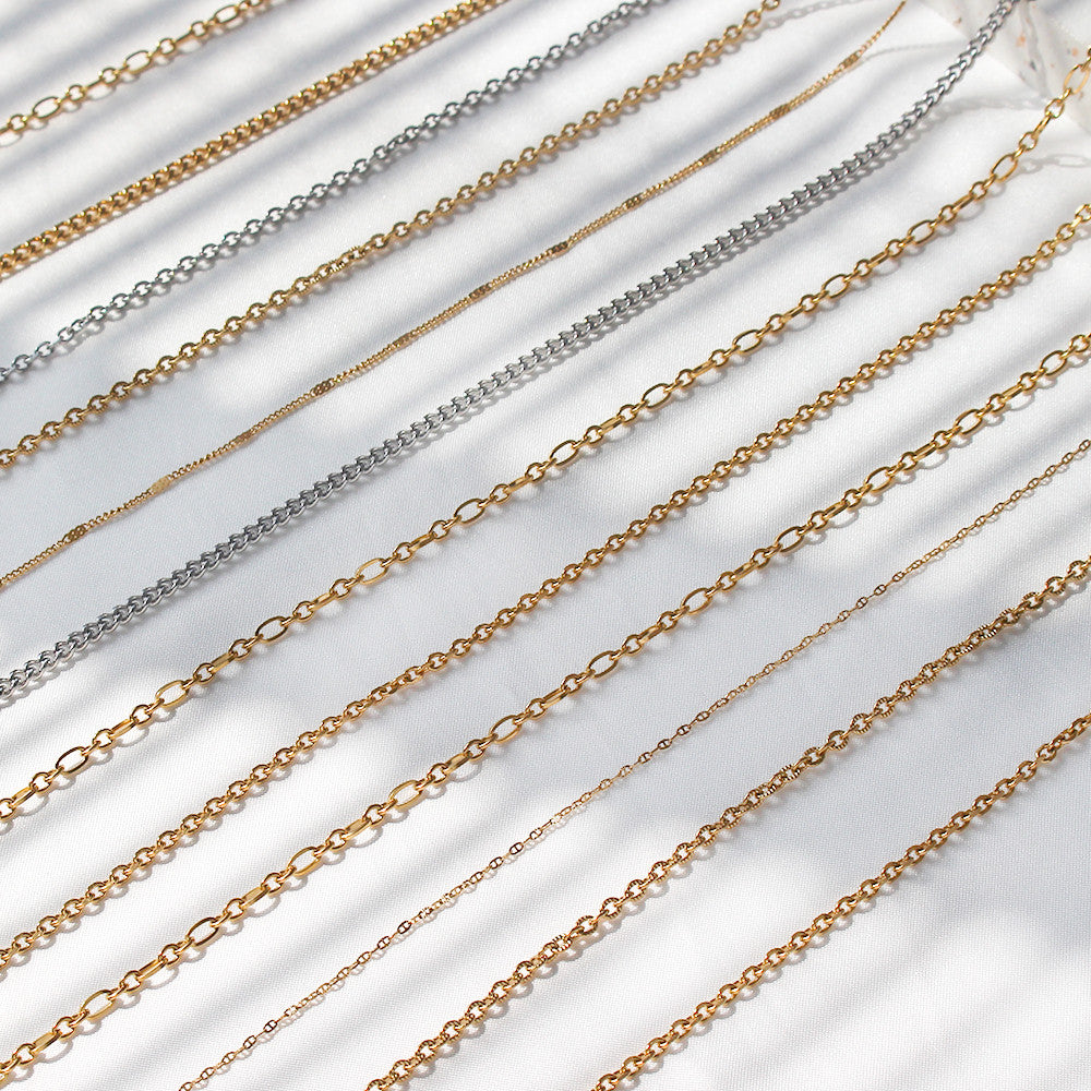 18k Gold Stainless Steel Thin Delicate Link Flower Coin Cuban Chain Layered Necklace