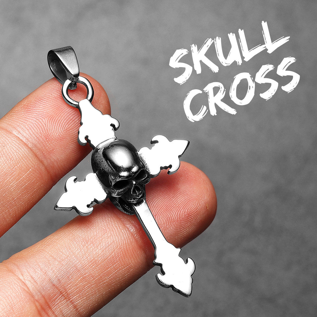 Skull Cross | 316L No Fade Fleur De Lis Skull Cross Street Style Hip Hop Pendant