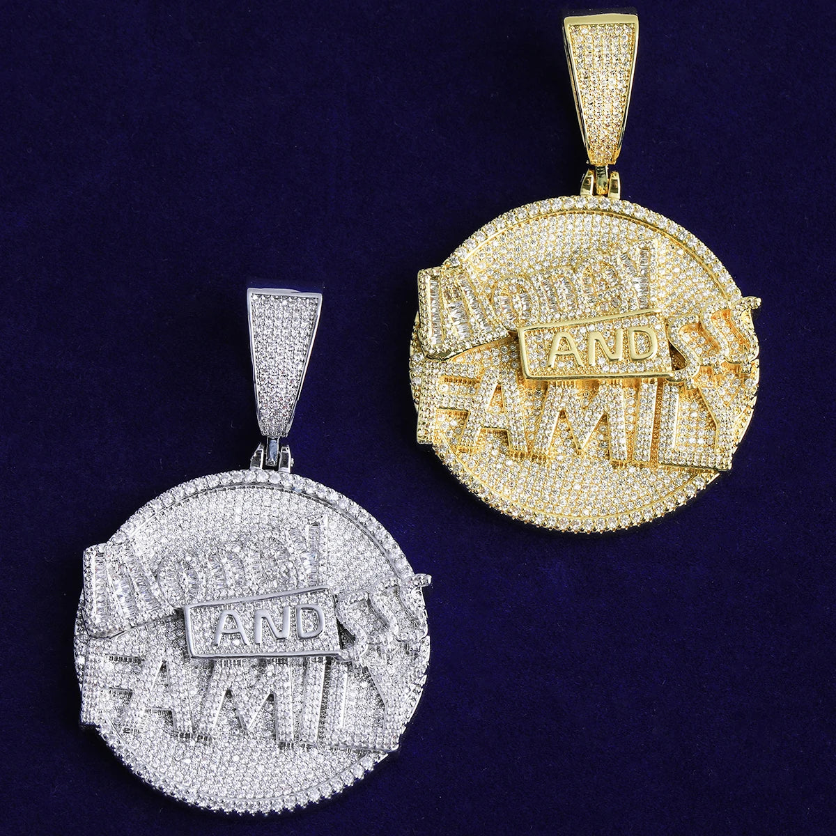 MONEY AND FAMILY | 5AA+ Flooded Ice VVS Diamond CZ Hip Hop Pendant