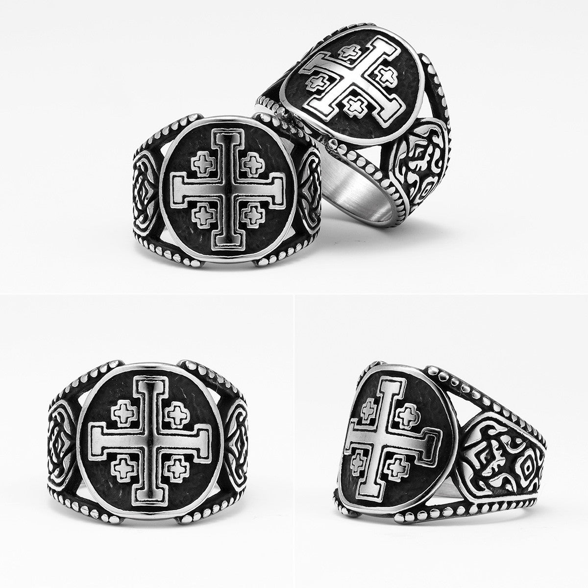 Crusader Cross Collection | 316L No Fade Stainless Steel Jerusalem Cross Spiritual Rings