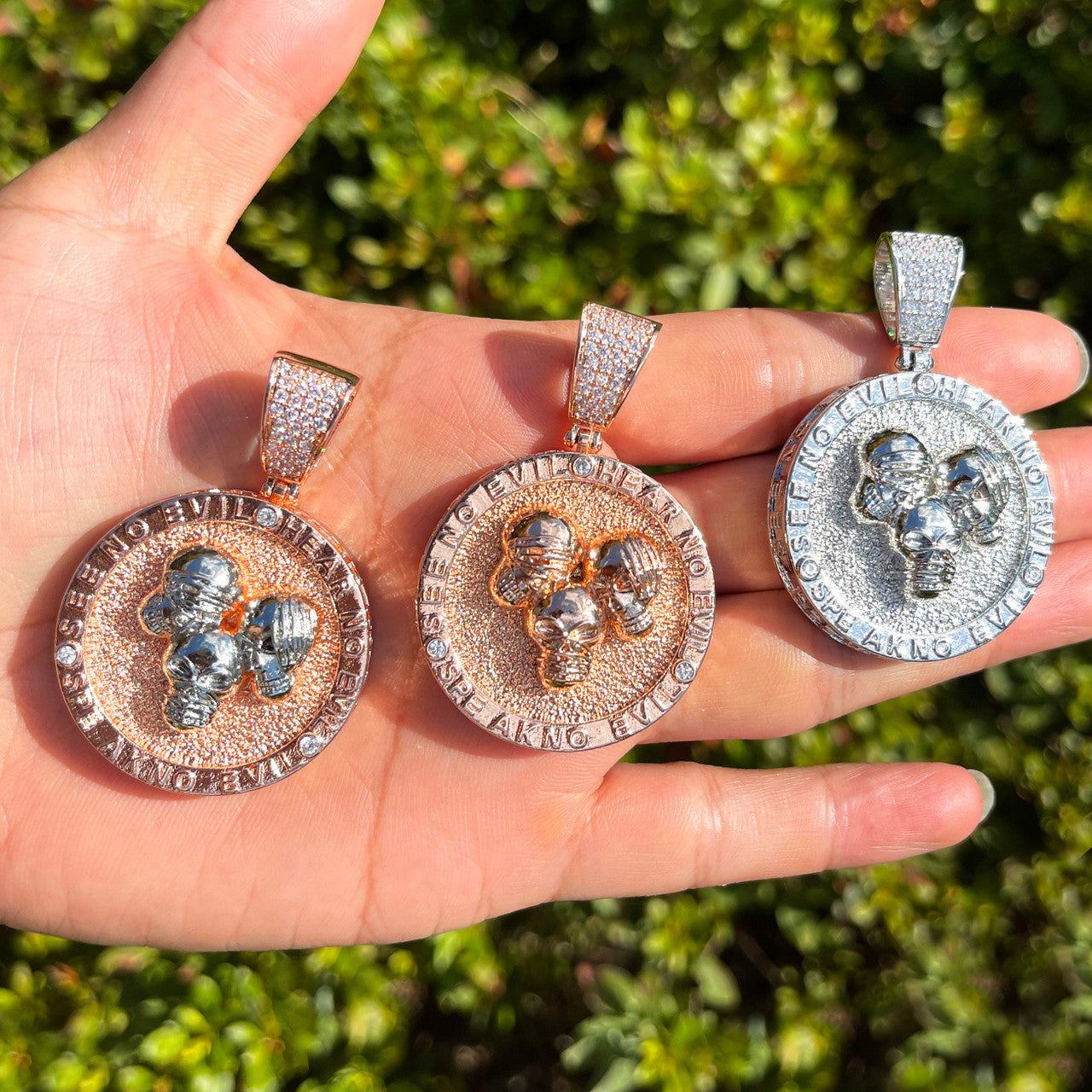 Abundance Skulls | See Here Speak No Evil Iced Hip Hop Pendant