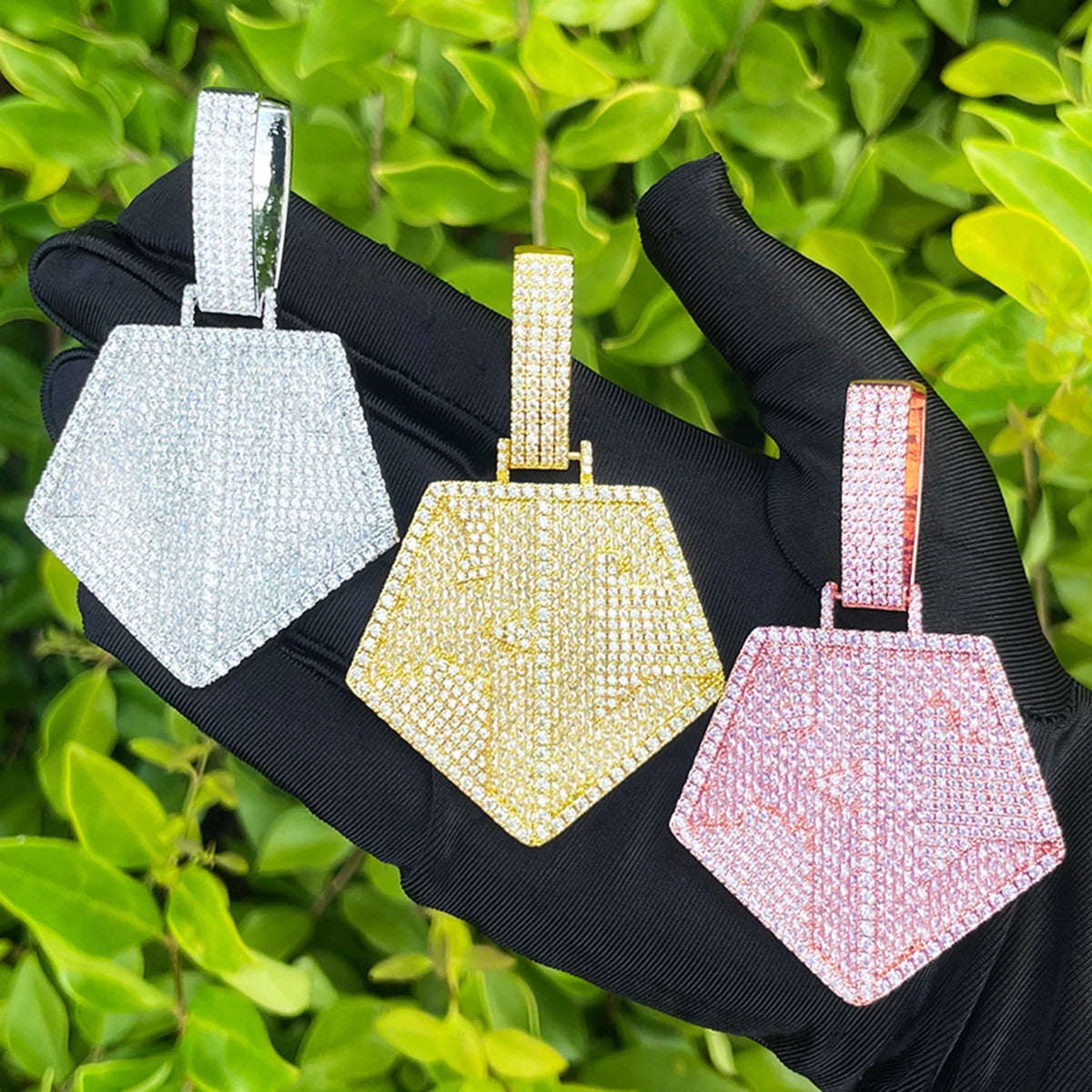 Pentagon | Iced Blinged Out Initial KC Hip Hop Pendant Chain Necklace