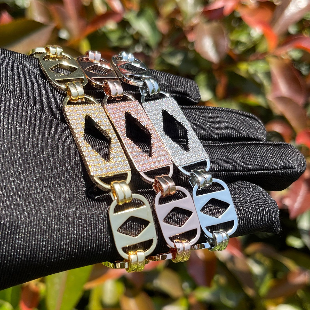 Mens Diamond Cut Rolo Link Flooded Ice Prong Set Bracelets