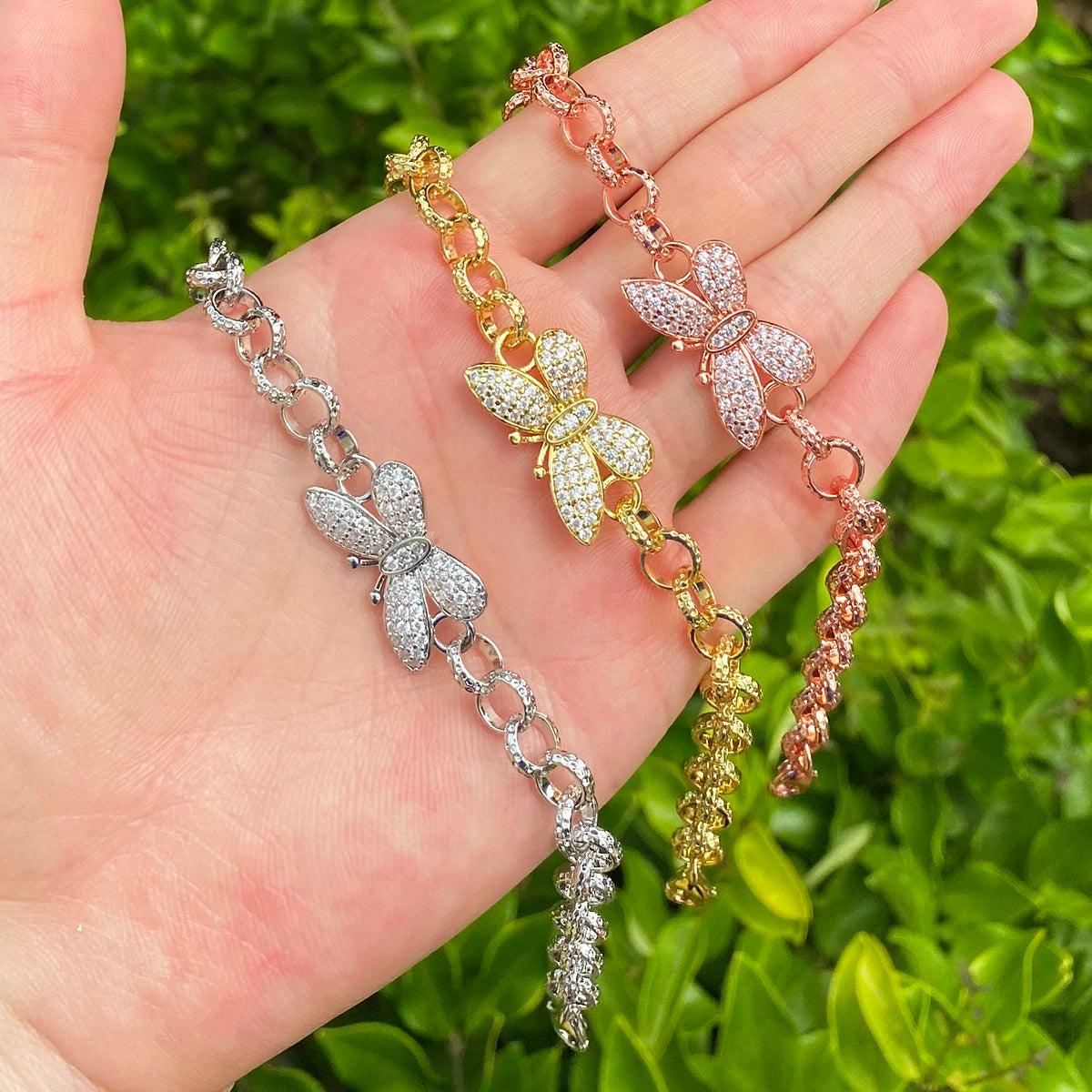 The Enchanted | VVS Diamond CZ Butterfly Iced Rolo Link Belcher Chain Bracelets