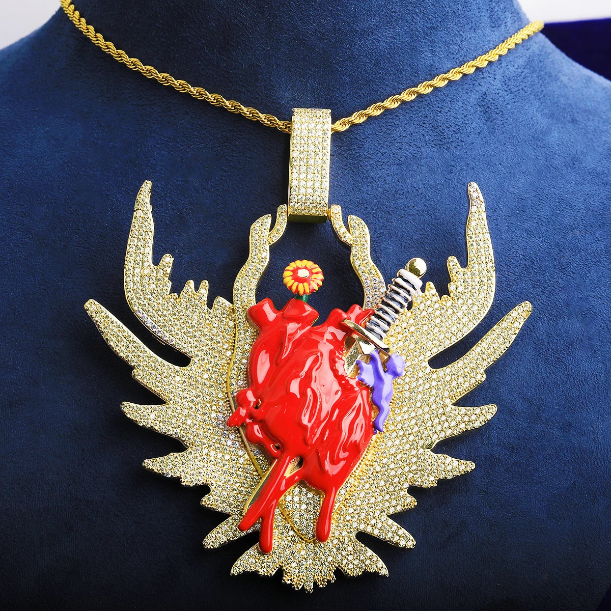 Blood Heart | Sword Through Bleeding Heart VVS Diamond CZ Hip Hop Pendant