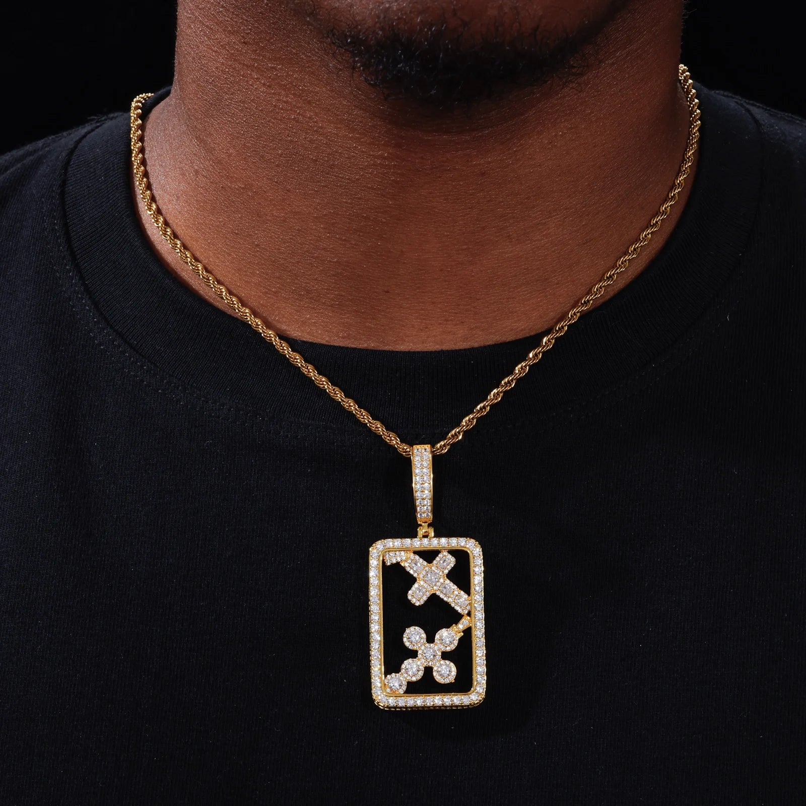 Boxed Double Cross | 925 Sterling Silver Moissanite Iced Blinged Out Cross Pendant