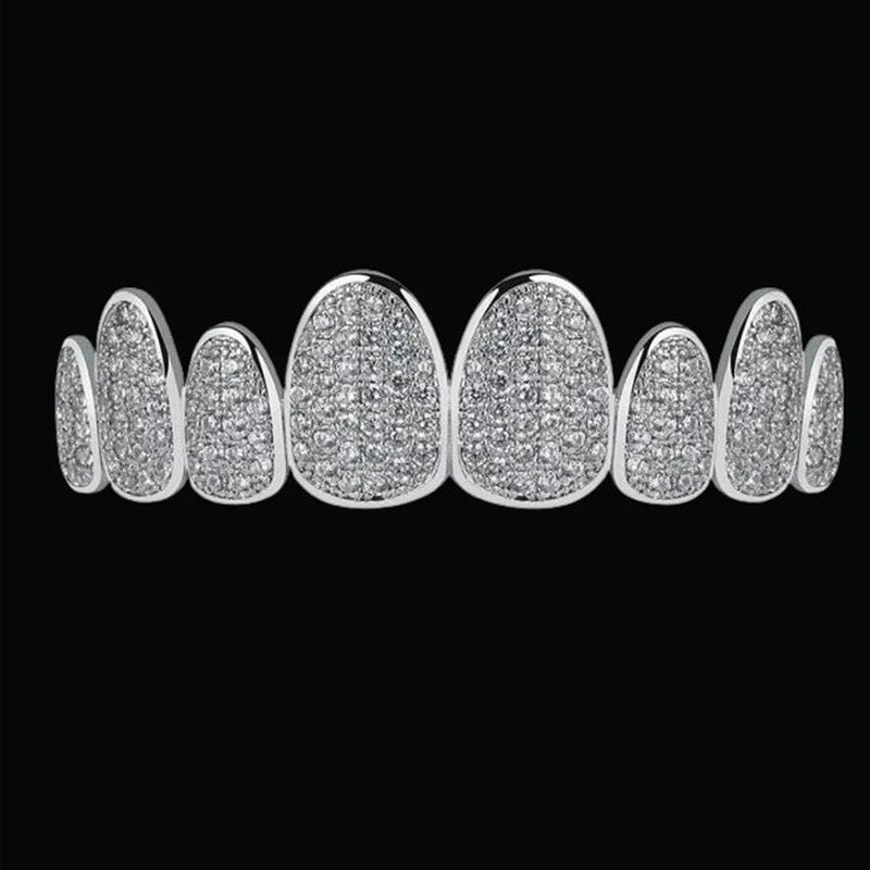 Hip Hop Flooded Ice Drip Style Top Bottom AAA Cluster 8 Tooth Teeth Full Iced Grillz