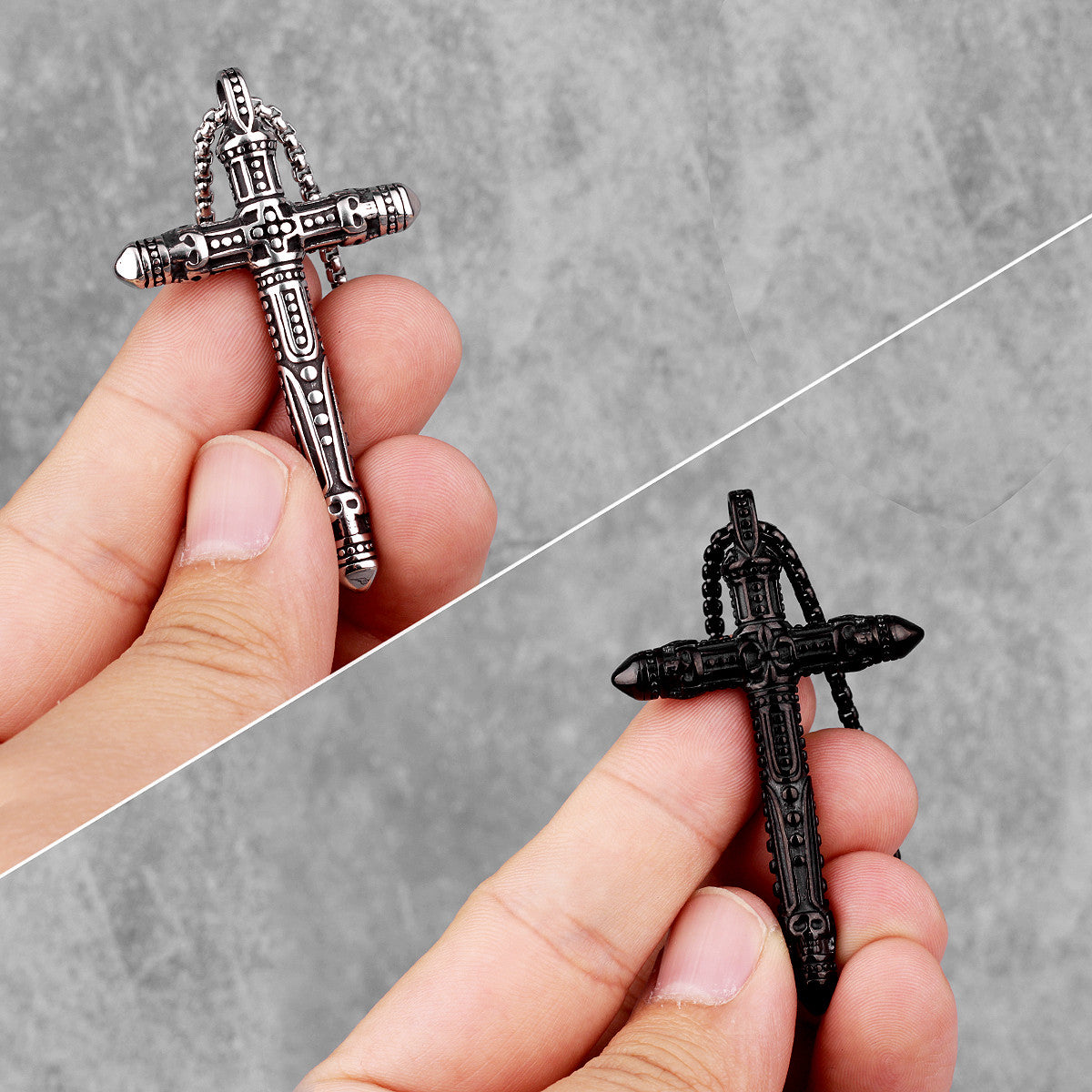 Rugged Cross | 316L No Fade Stainless Steel Black Silver Hip Hop Cross Pendant