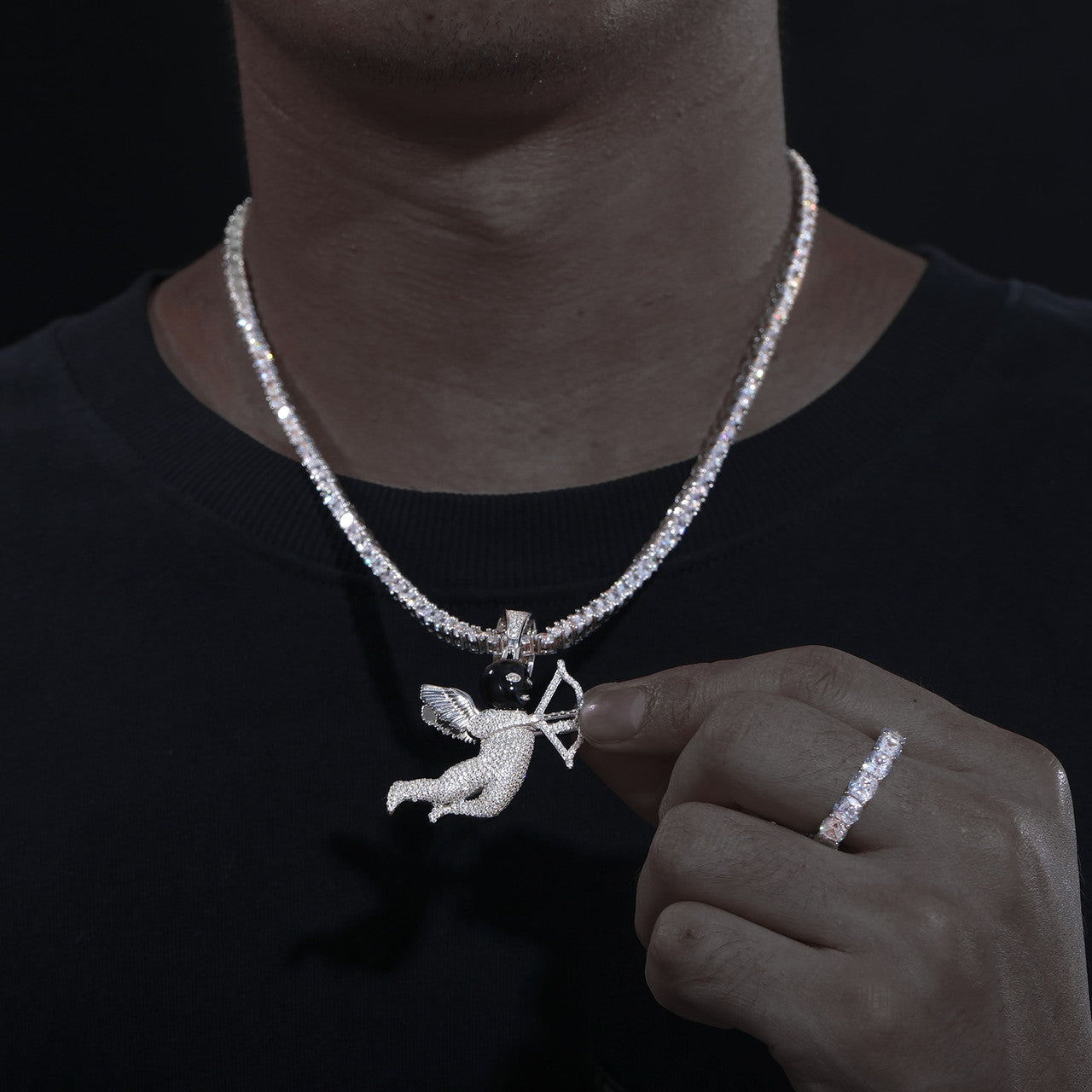 Solid 925 Silver Masked Love Cupid Genuine VVS Diamond Hip Hop Pendant Chain Necklace
