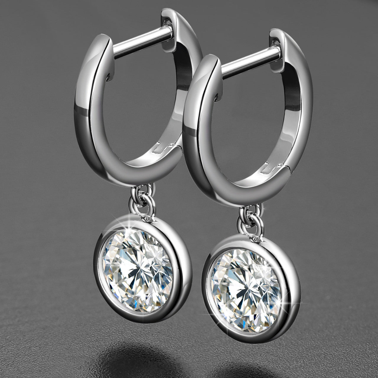 Genuine VVS Diamond Trendsetter Huggie Style Drop 925 Solid Silver Bling Earrings