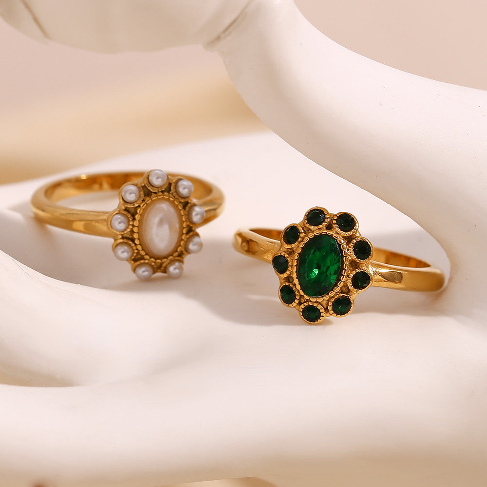 Luxurious Elegant 18k Gold Fashion Pearl Stainless Steel Waterproof Ring