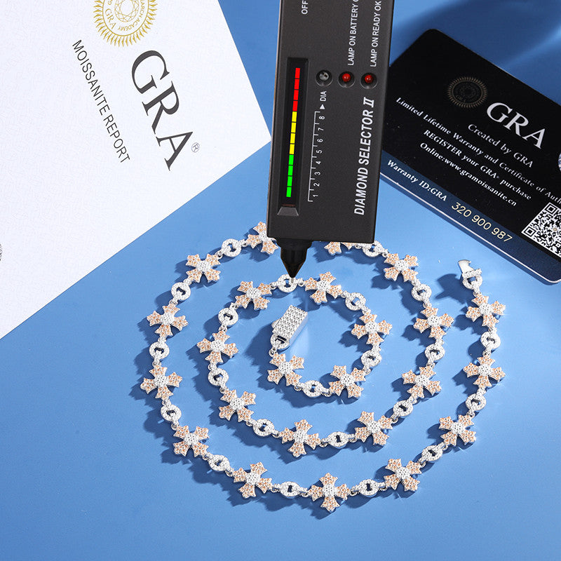 Diamond Star | Solid S925 Silver 12mm D Color Moissanite Diamond Cross Chain Necklace