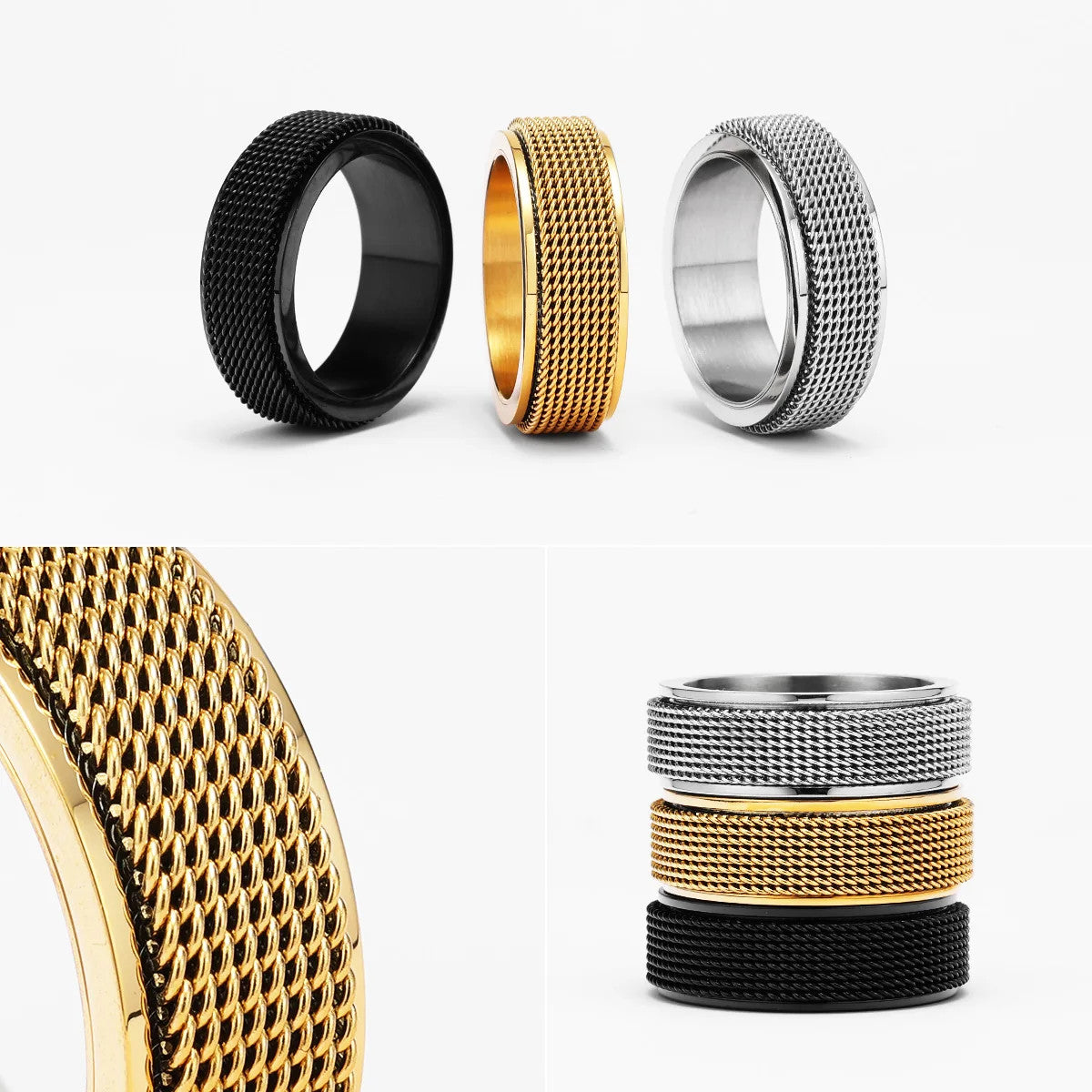 Grace | 316L No Fade Stainless Steel Simple Clean Braid Design Street Wear Rings