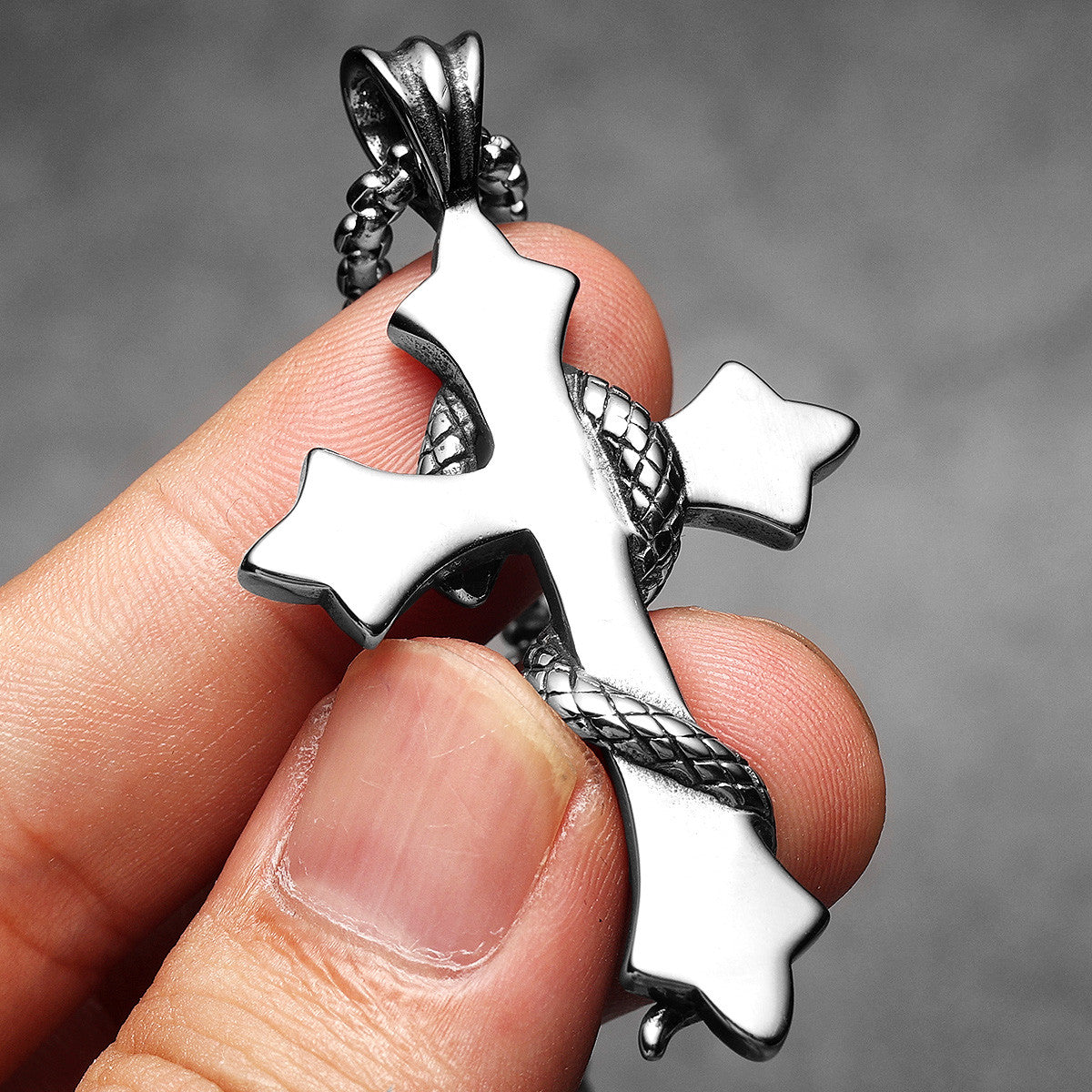 Snake Cross | Solid Stainless Steel Good and Evil Men's Cross Pendant