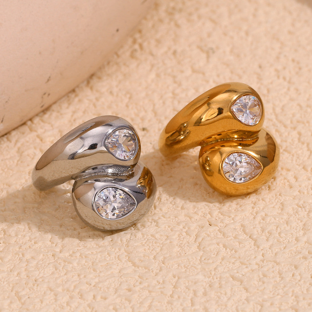 Princess Tears | 18k Gold No Fade Stainless Steel Double End Tear Drop CZ Tarnish Free Ring