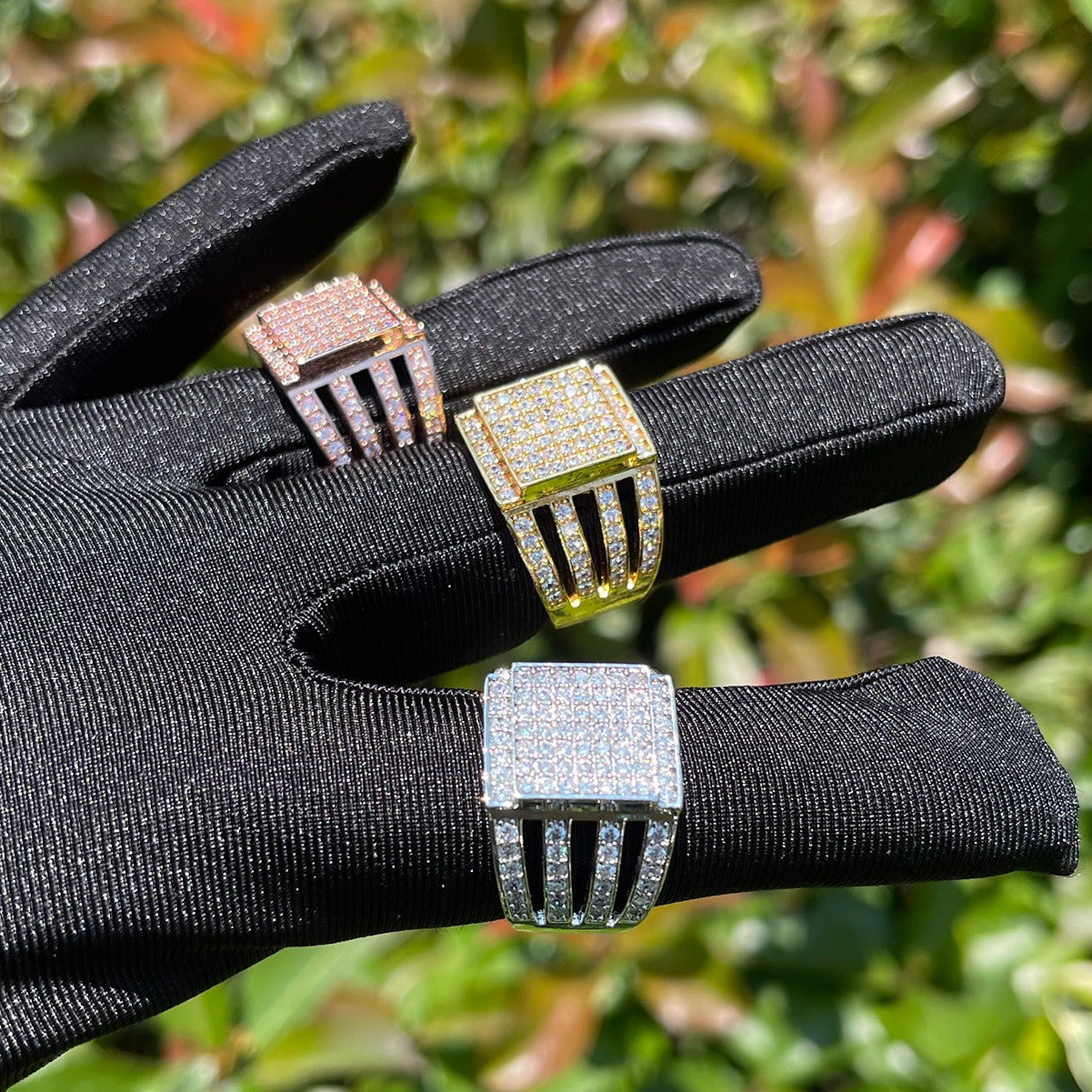 Mens Open Side Prong Set Flooded Ice Big Baller Hip Hop Rings