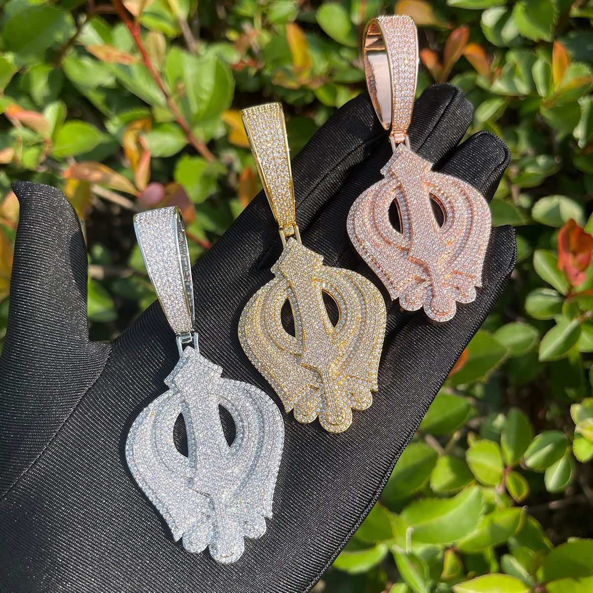 Mens Iced Blinged Out Retro Fleur De Lis Flower Hip hop Pendant Chain Necklace