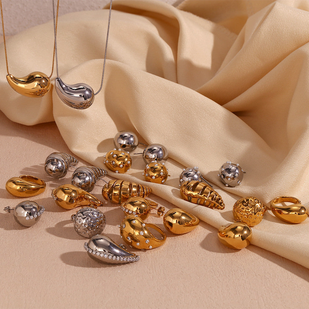 18k Gold Over Stainless Steel Princess Tear Drops Waterproof Necklace Earrings Jewelry Set