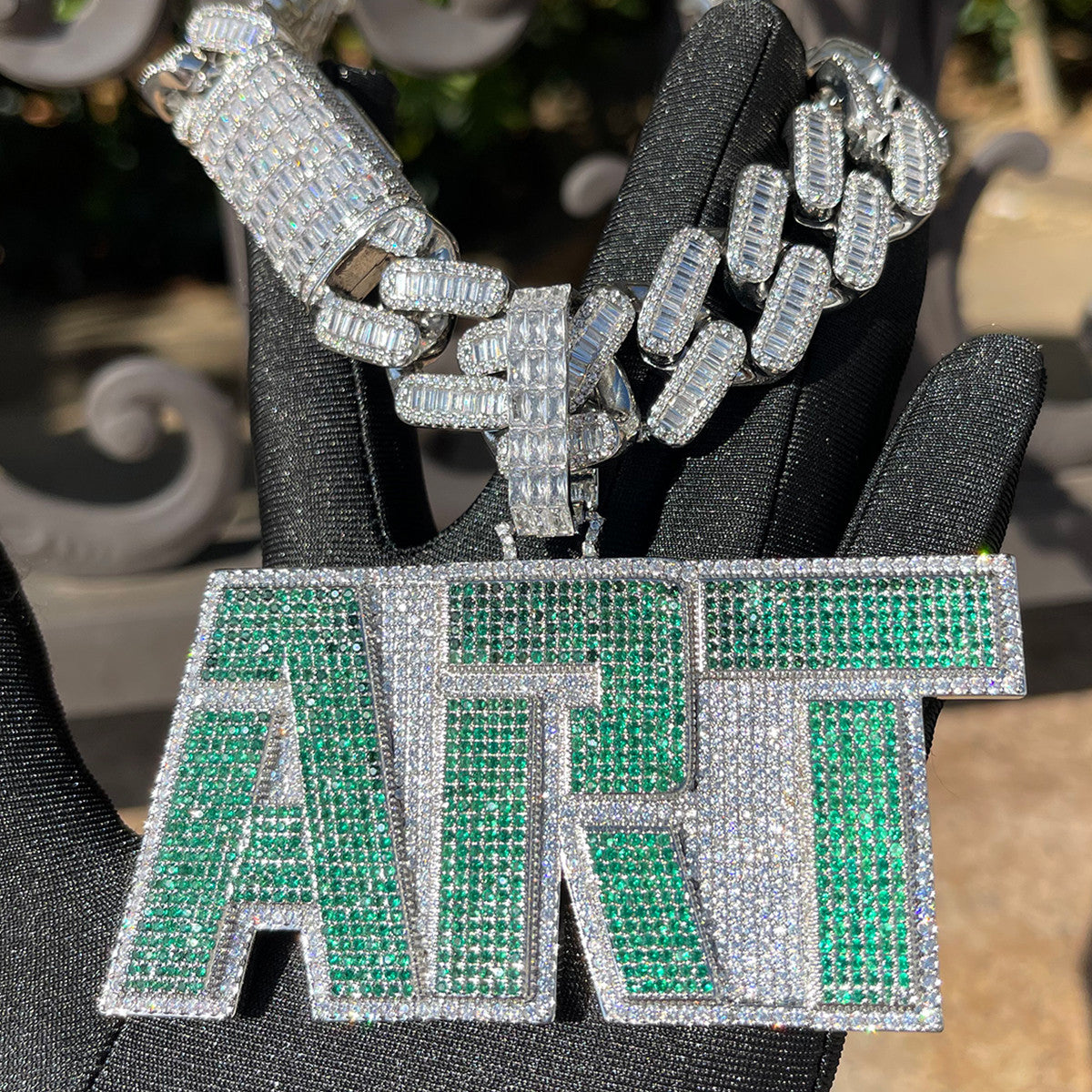 Emerald Chaos | Colorful VVS Diamond CZ Custom Text Hip Hop Pendant