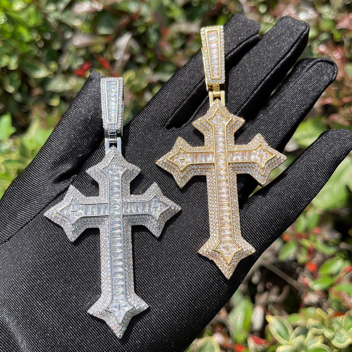 The Arrow Cross | Designer VVS Diamond CZ Baguette Iced Blinged Out Pendant