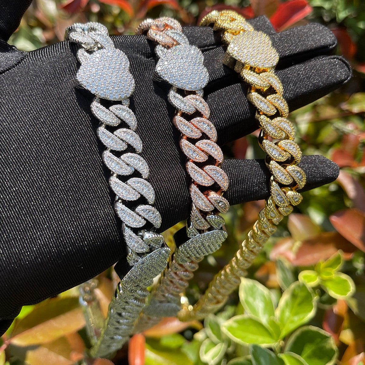 Ladies 24k Gold Silver Rose Flower Cuban Link Heart Chain Necklace