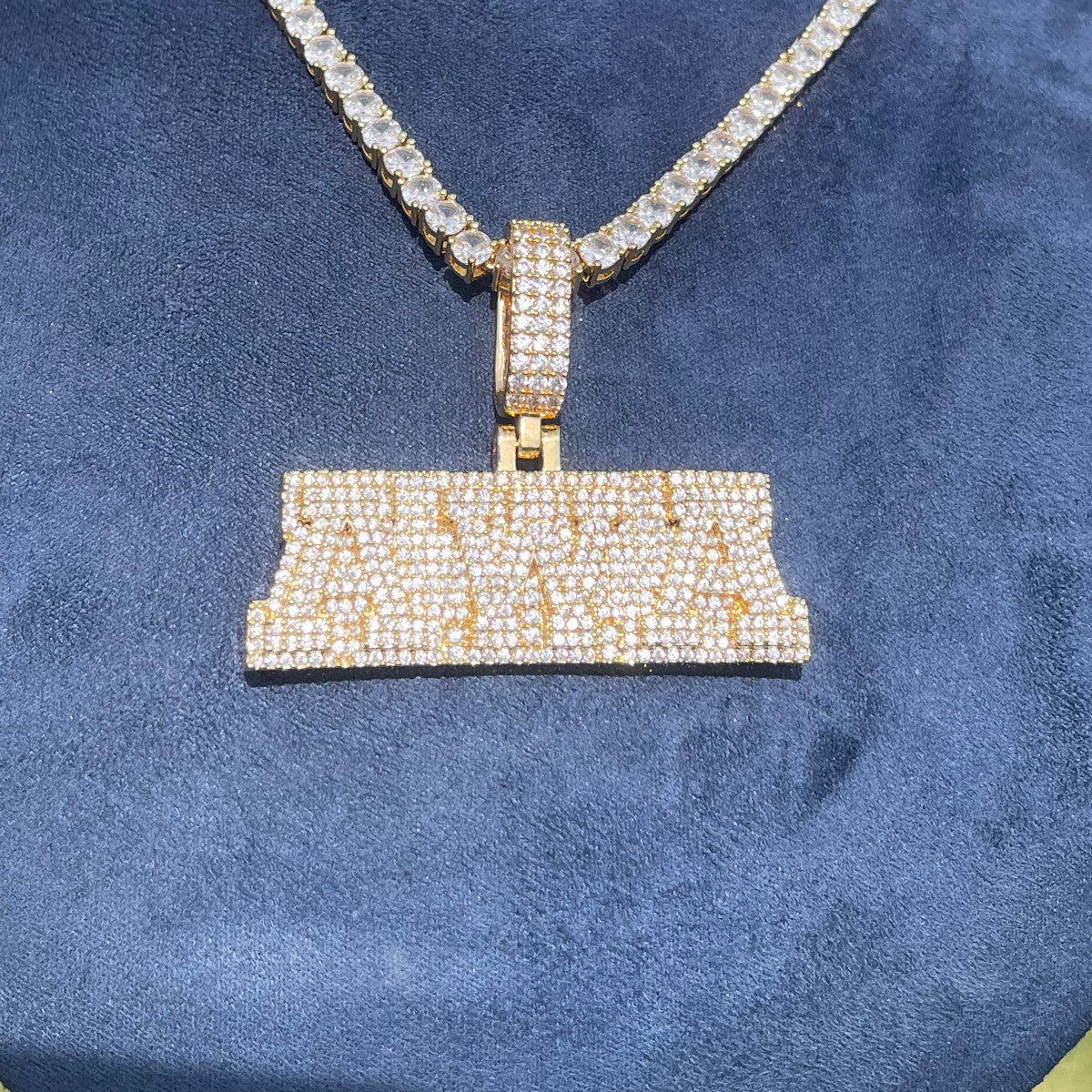 Pronged Diamond Drip | Cluster Stone Initial Iced Blinged Out Nameplate Pendant